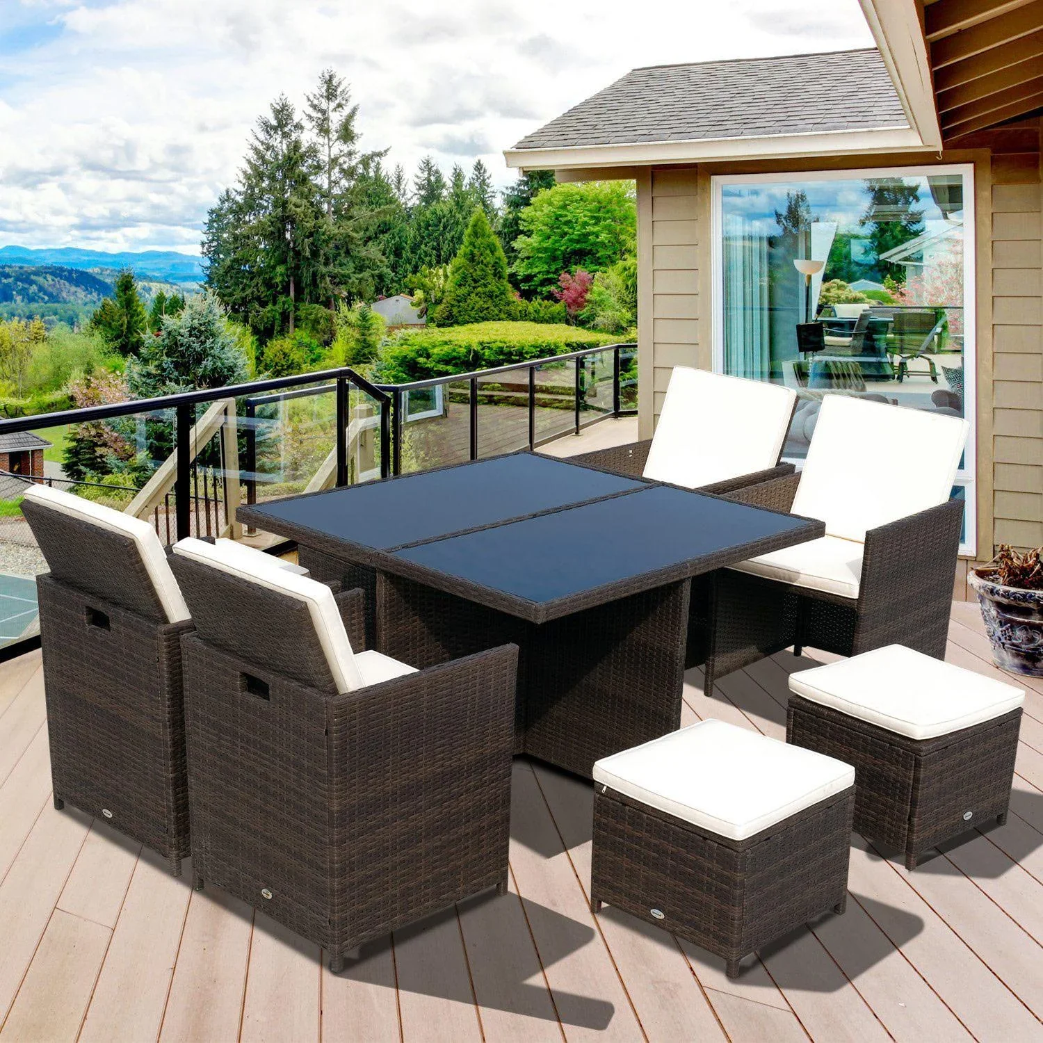 Polyrattan Sitzgruppe Essgruppe 21 tlg, mit Kissen Alu Braun - 4