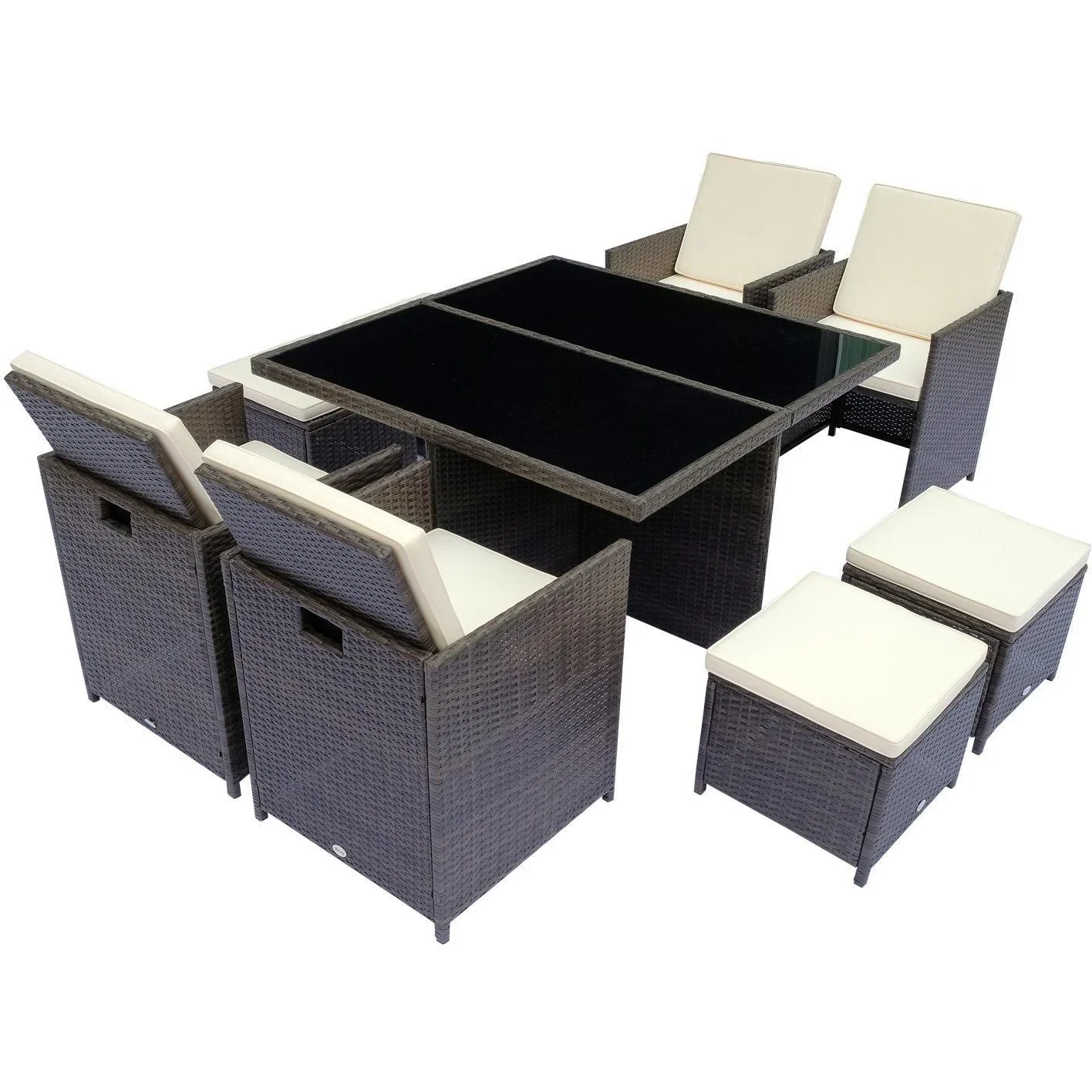 Polyrattan Sitzgruppe Essgruppe 21 tlg, mit Kissen Alu Braun - 5