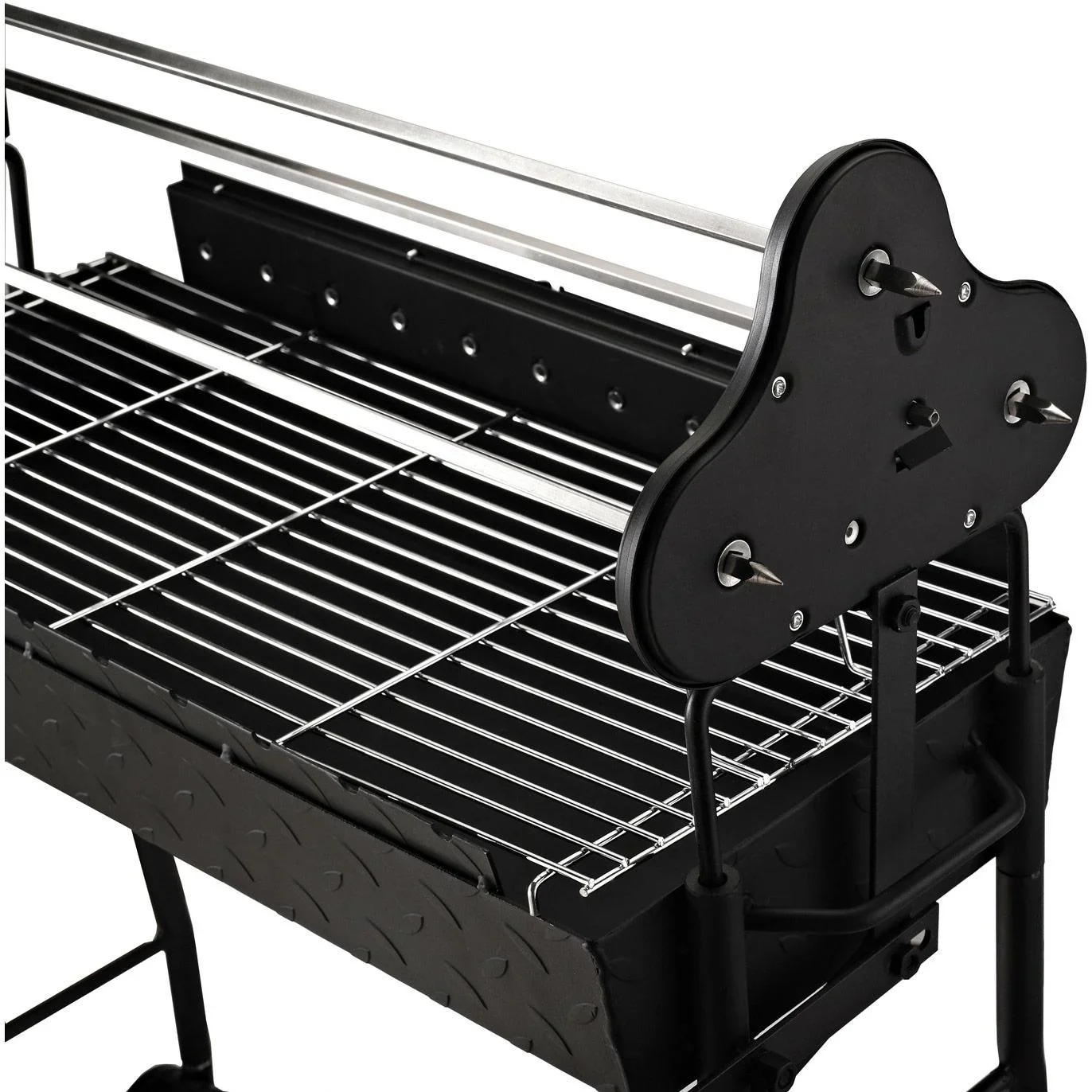 Holzkohle Grillwagen Standgrill BBQ Grill Zypern mit Drehspieß höhenverstellbar Grillrost Edelstahl Schwarz 85 x 36 x 90 - 0