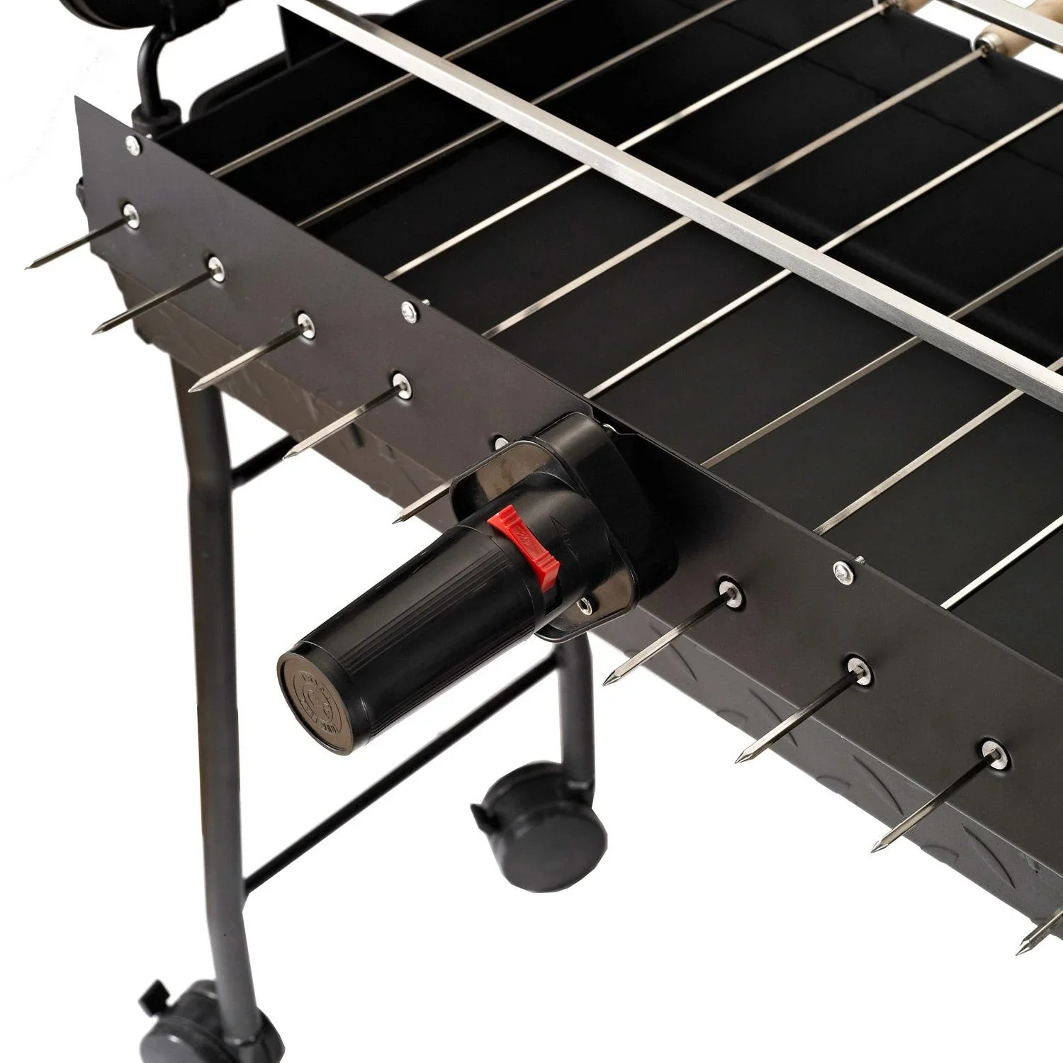 Holzkohle Grillwagen Standgrill BBQ Grill Zypern mit Drehspieß höhenverstellbar Grillrost Edelstahl Schwarz 85 x 36 x 90 - 2