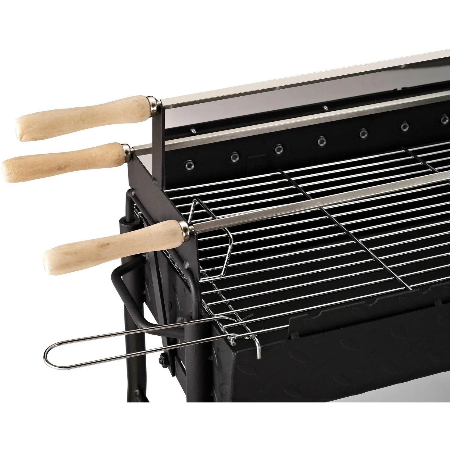 Holzkohle Grillwagen Standgrill BBQ Grill Zypern mit Drehspieß höhenverstellbar Grillrost Edelstahl Schwarz 85 x 36 x 90 - 4