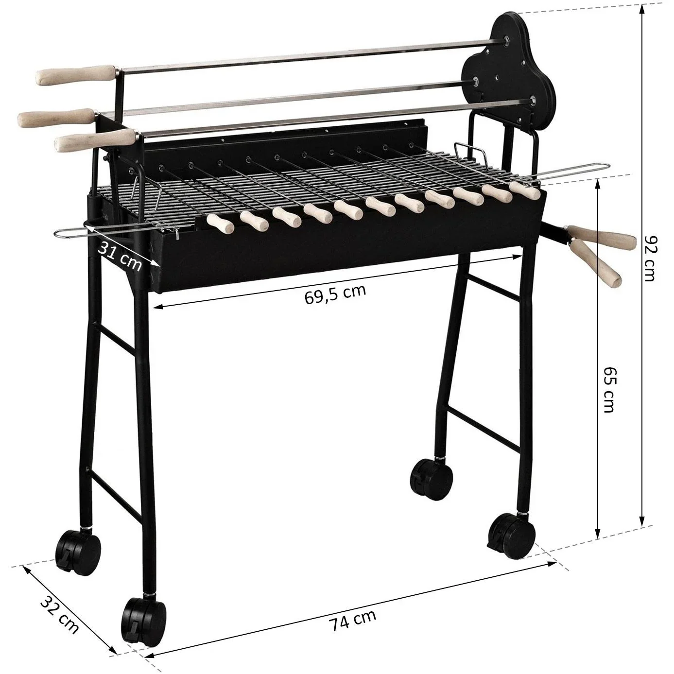 Holzkohle Grillwagen Standgrill BBQ Grill Zypern mit Drehspieß höhenverstellbar Grillrost Edelstahl Schwarz 85 x 36 x 90 - 5