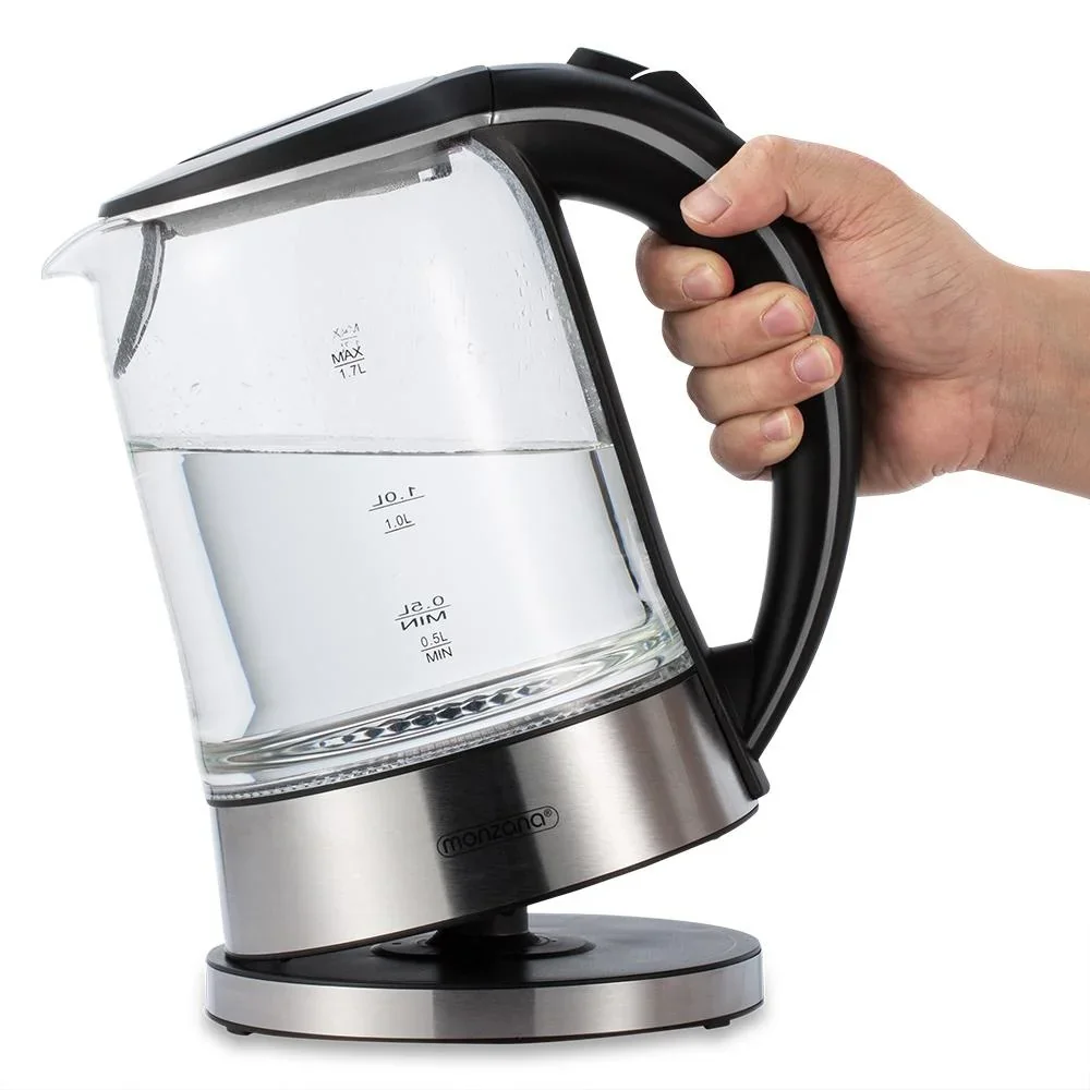Wasserkocher silber/schwarz Glas/Edelstahl 1.7L - 0