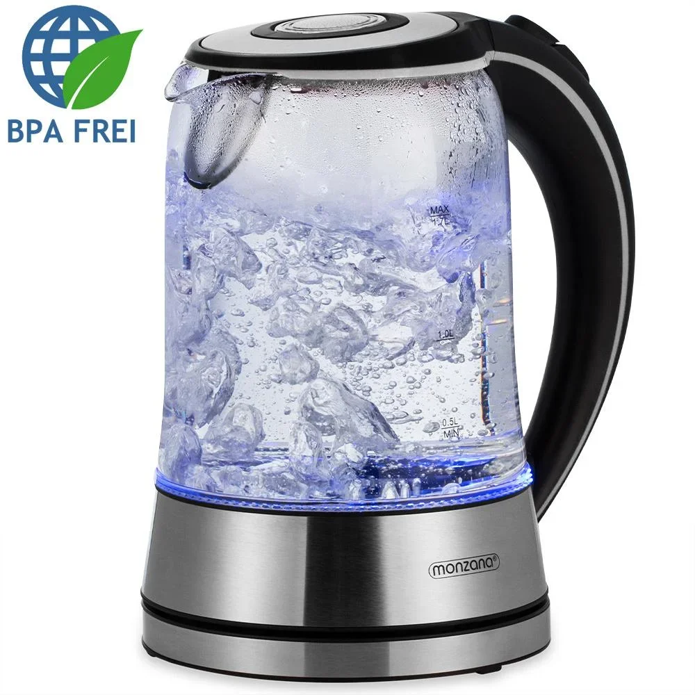 Wasserkocher silber/schwarz Glas/Edelstahl 1.7L - 1