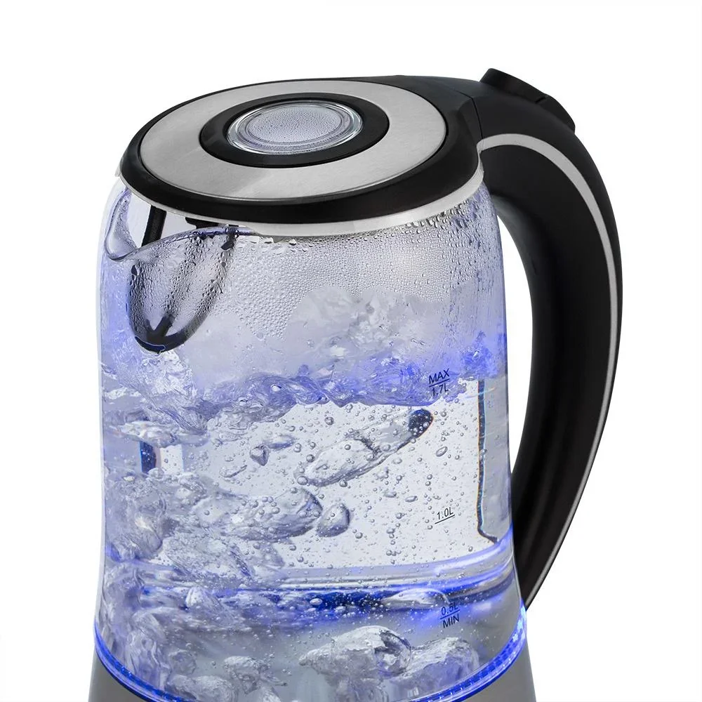 Wasserkocher silber/schwarz Glas/Edelstahl 1.7L - 2