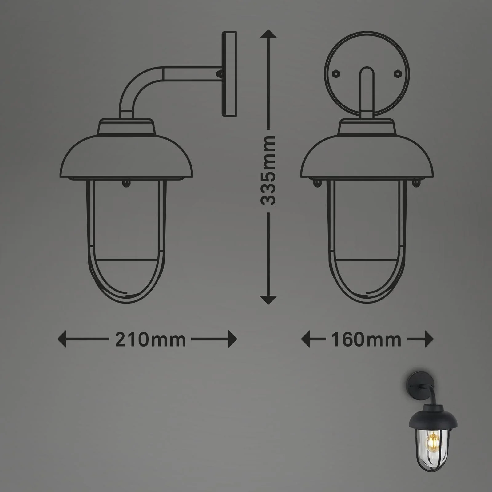 Außenleuchte 1-flammig, Metall-Glas / schwarz, IP44, E27 Fassung - 0