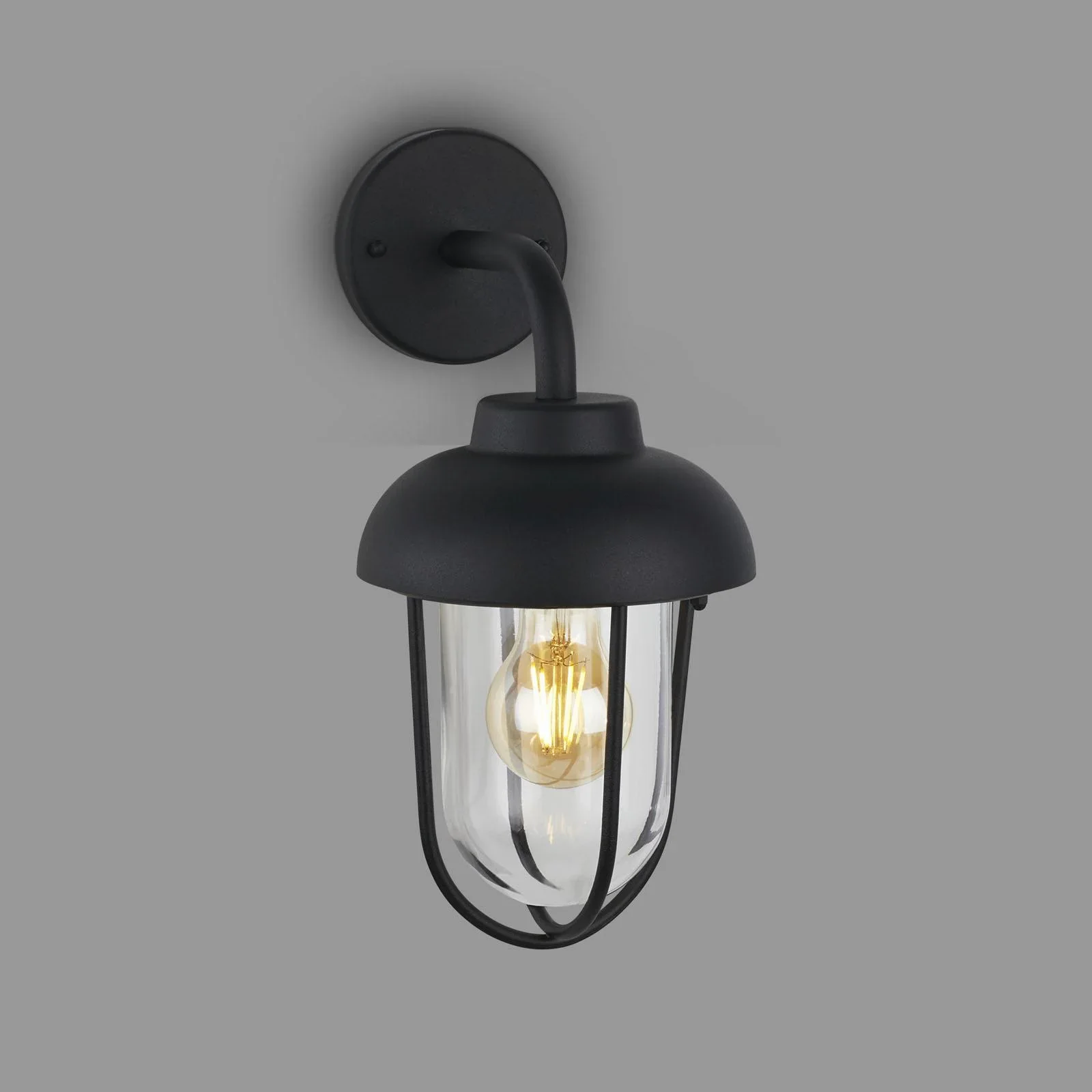 Außenleuchte 1-flammig, Metall-Glas / schwarz, IP44, E27 Fassung - 1