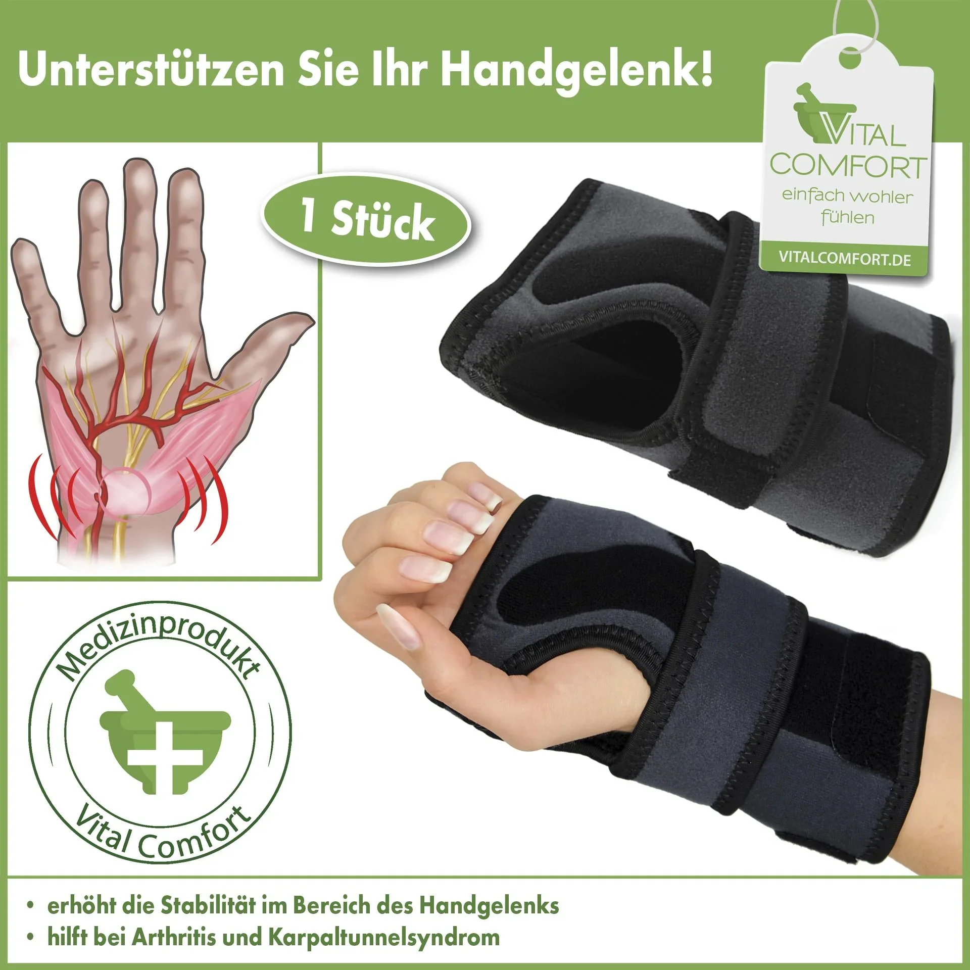 Handgelenkbandage bei Athrose und Karpaltunnel, links, 1 Stück - 0