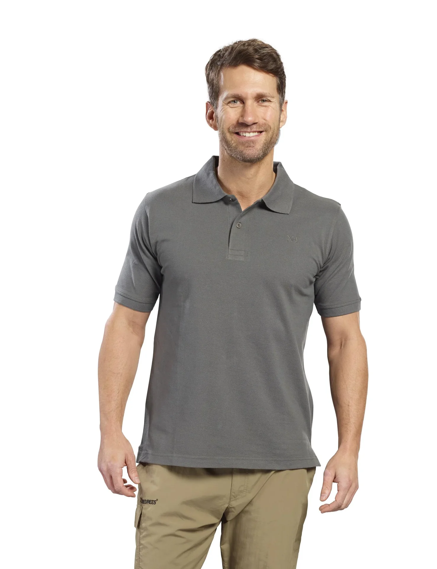 Poloshirt geknöpft, Farbe grau/grün, Gr.L - 0