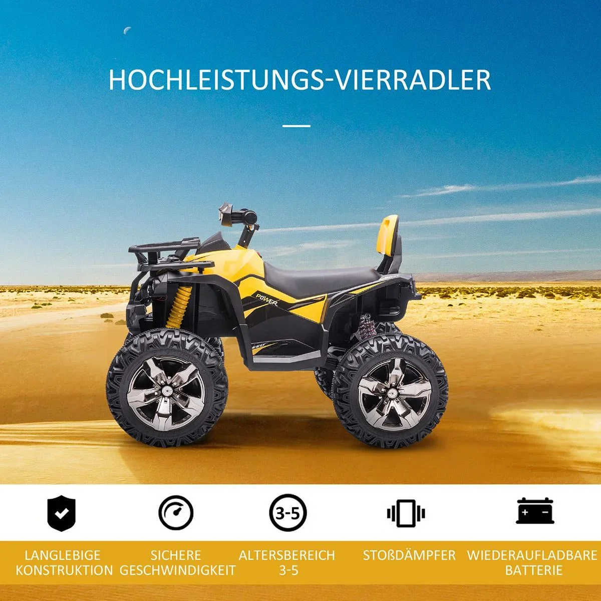 Elektro-Quad Kinder Elektro ATV Kinderwagen LED Frontlicht mit MP3 USB 2 x 550 Metall Gelb 100 x 65 x 73 cm - 1