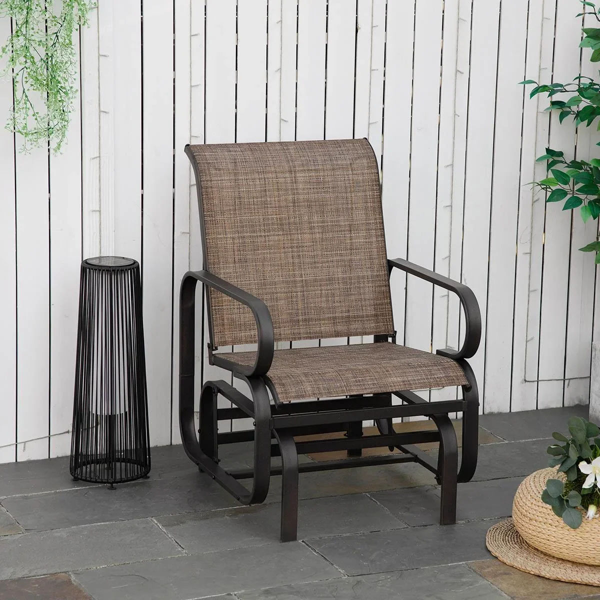 Schaukelstuhl Garten Gartenstuhl Relaxstuhl Gartenschaukel Schaukel Stuhl outdoor für Terrasse Balkon Stahl Texteline Br - 0