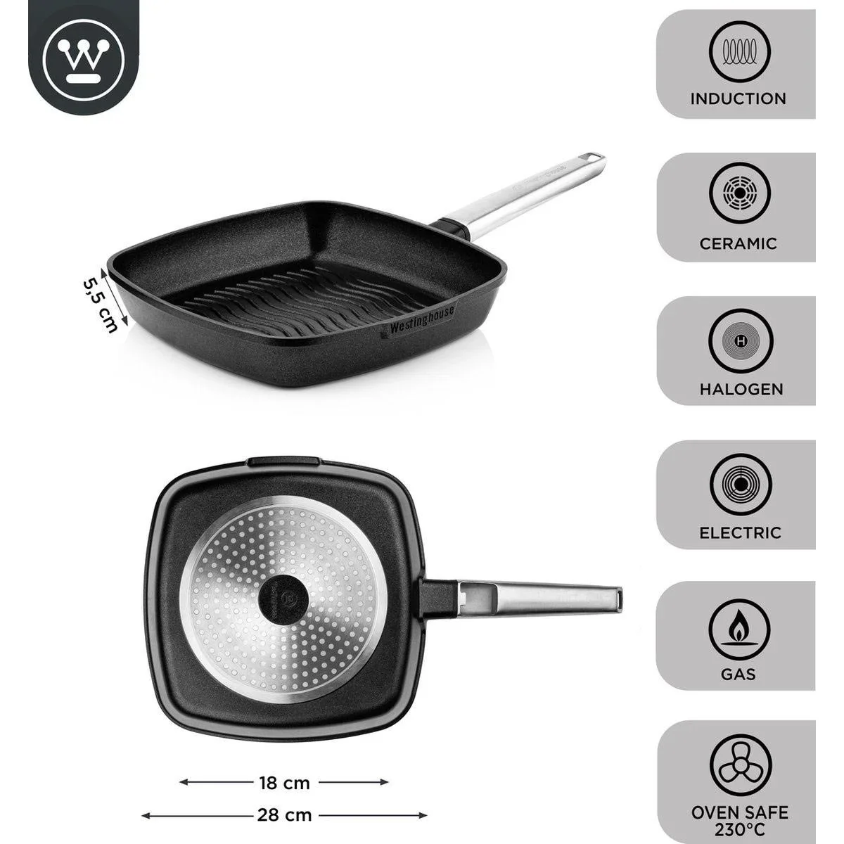 Performance Series Töpfe & Pfannen - Stielkasserolle 18 cm + Grillpfanne 28 cm - Schwarz - 3
