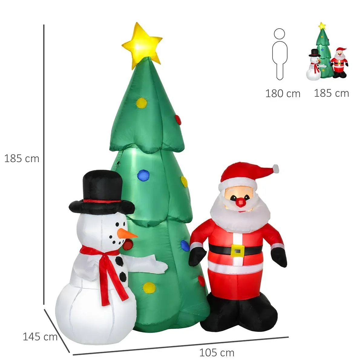 Aufblasbarer Weihnachtsbaum 105 cm x 145 cm x 185 cm | Aosom.de - 1