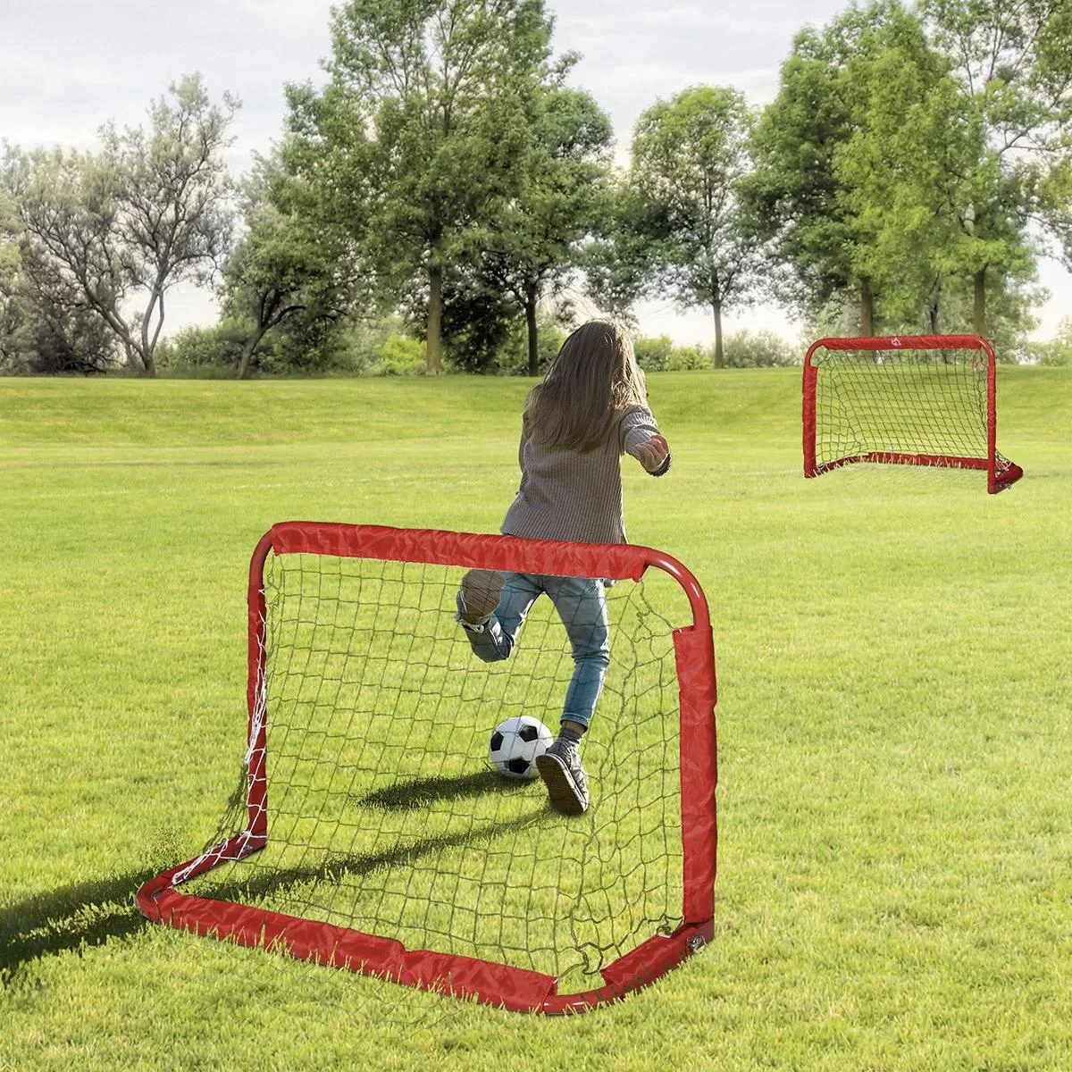 Fußballtore, Fußballnetz, 2er Set Minitore, Faltbar, Stahl(Q195), Tetrolon, Rot, 90 x 36 x 60 cm - 0