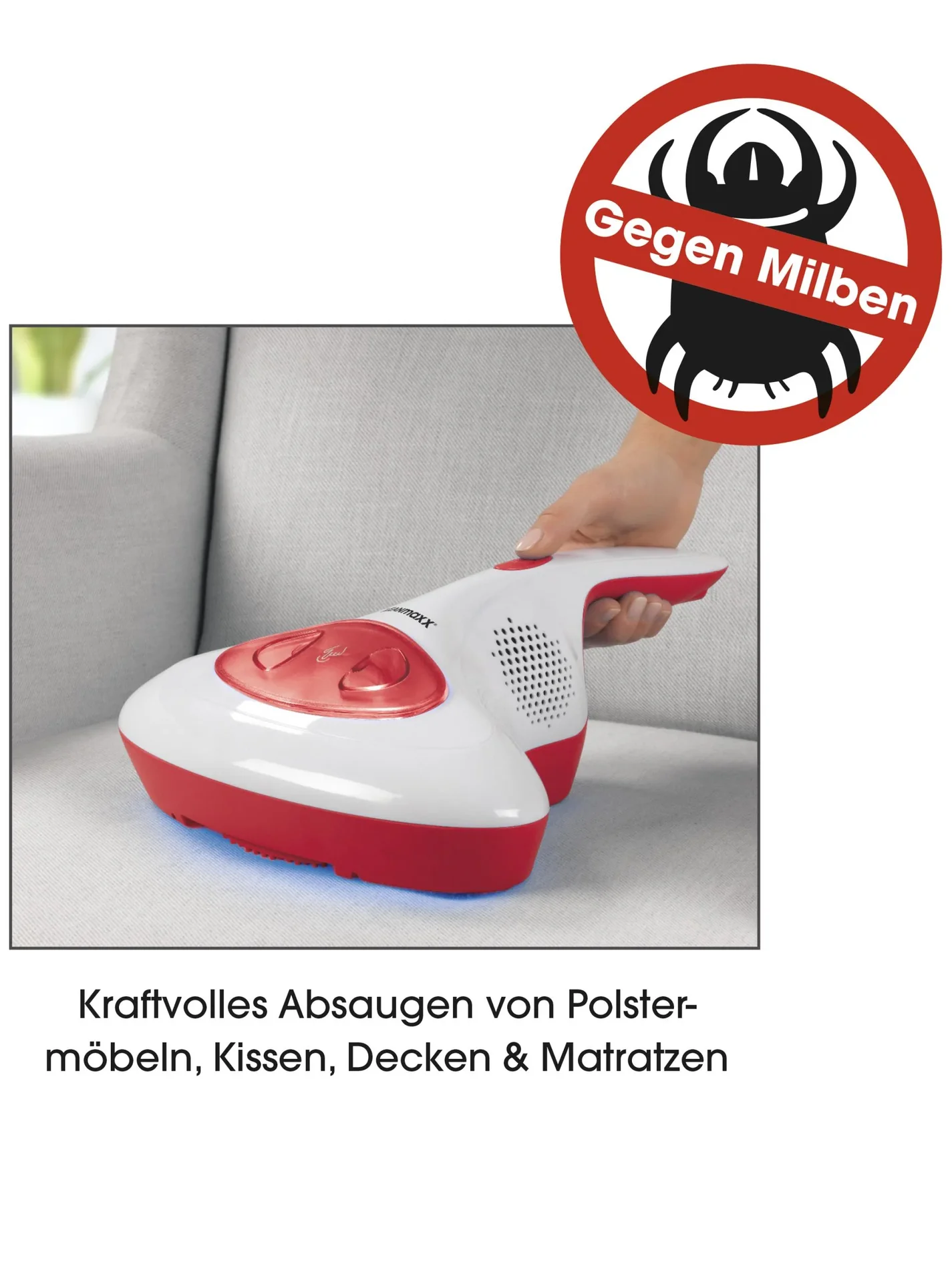 Akku-Milben-Handstaubsauger mit UV-C-Licht 14,8V rot/weiß - 0