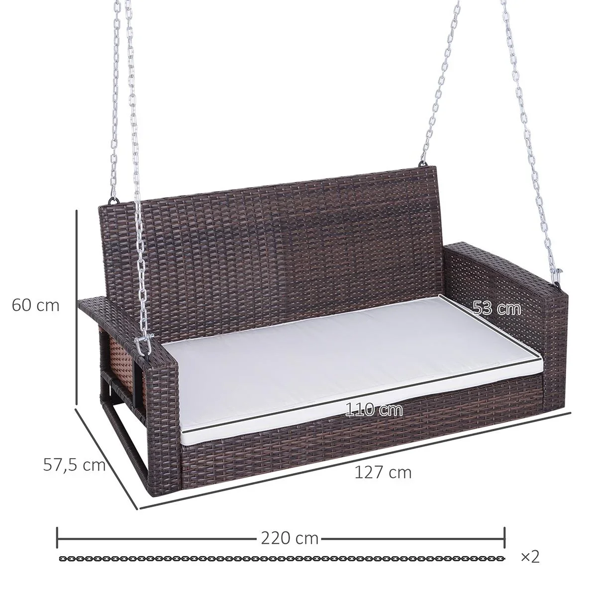 Hängebank 2-Sitzer Rattan Gartensc - 1