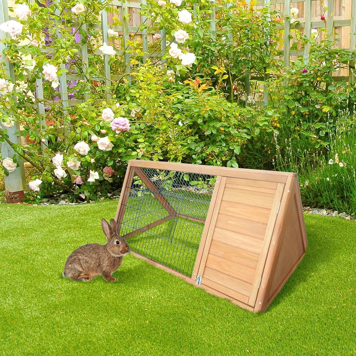 3-eckig Kleintierstall mit Freigehege Auslauf Outdoor Gelb 116 x 62,2 x 52,5 cm - 2