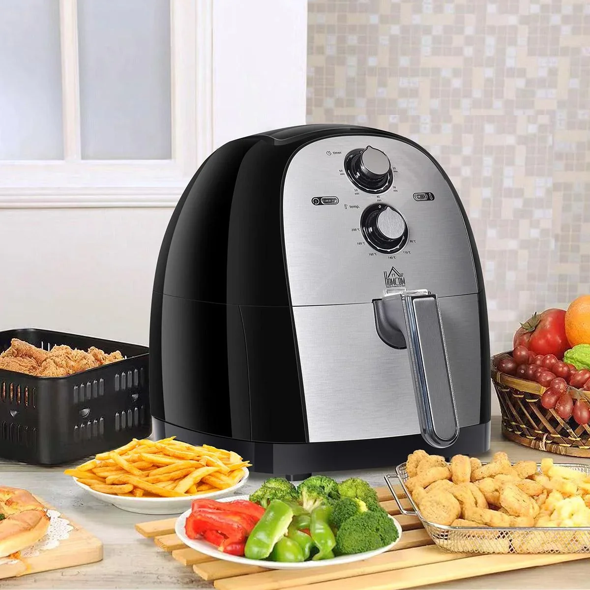 Luftfritteuse Frittierkorb 5L 1700W Heißluftfritteuse zum Frittieren Grillen Braten Backen ohne Fett PP Aluminium Silber - 0