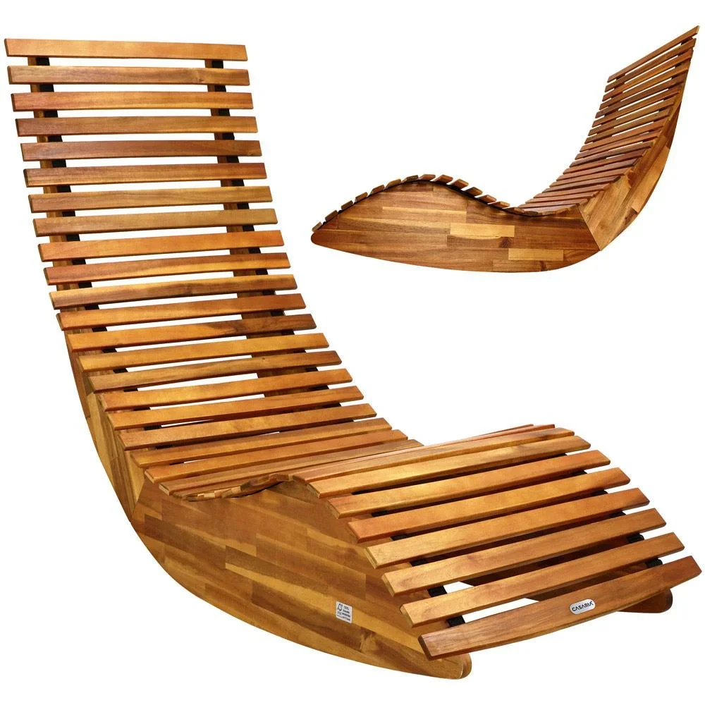 Ergonomische bequeme Schaukelliege für den Garten - Akazienholz FSC zertifiziert - 2 Stück - 150x60x93cm - 6