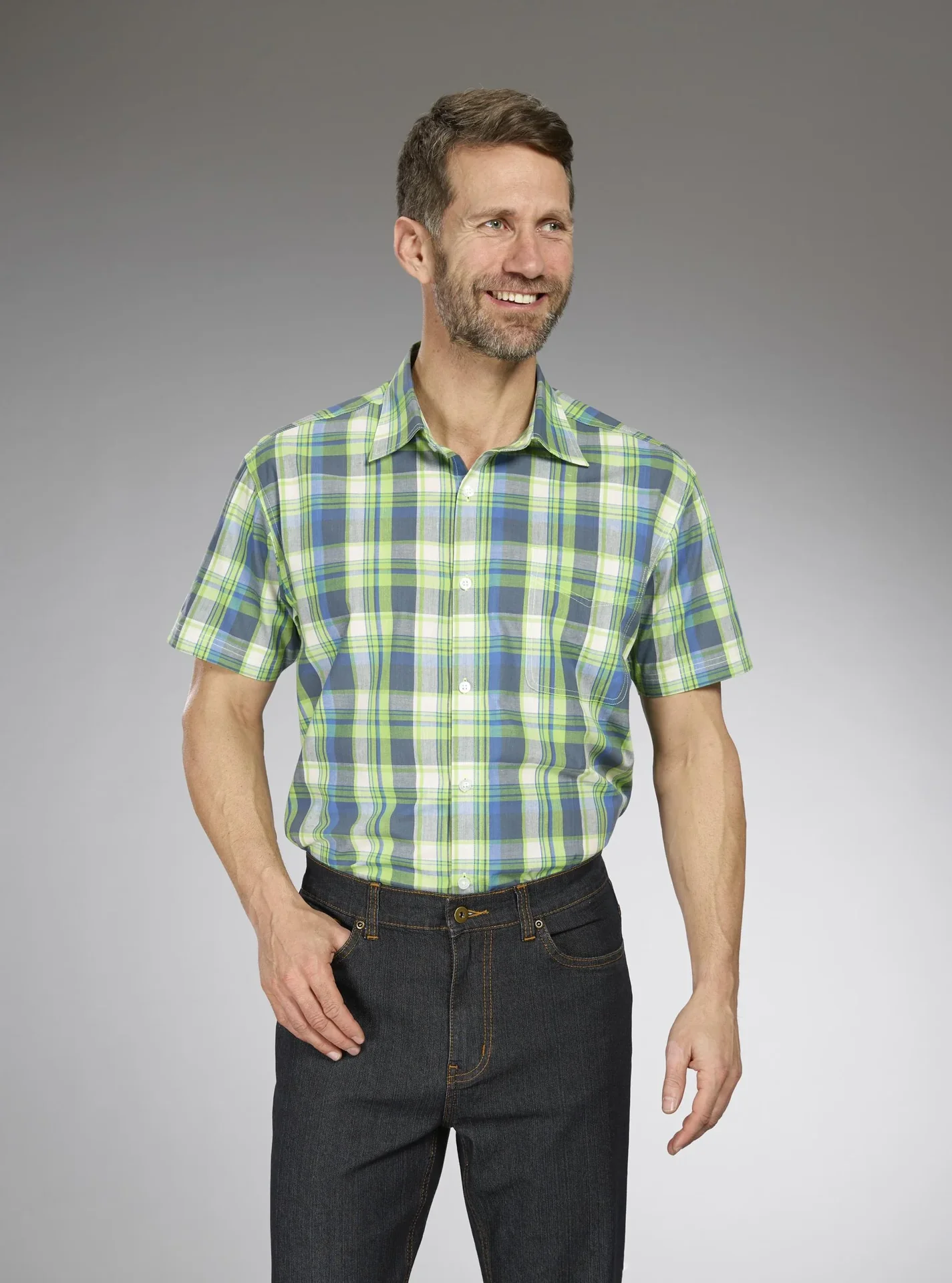 Hemd, Halbarm Farbe blau/grün, Gr.39/40 - 3