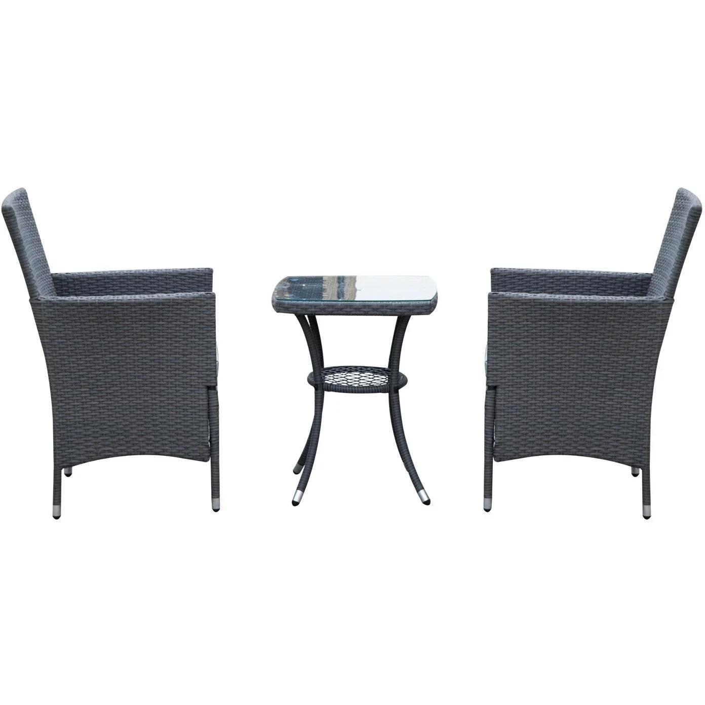 Gartensitzgruppe 3-tlg, Polyrattan Gartenset Rattanmöbel Grau mit Sitzkissen - 4