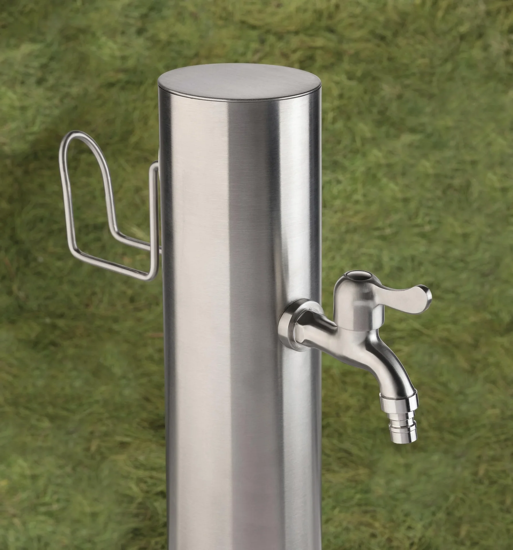 Wasserzapfsäule, inklusive Schlauchhalter + 2 Auslaufhähne, Edelstahl - 0