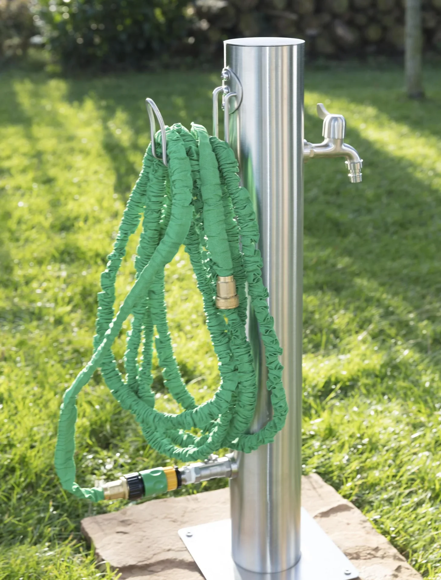 Wasserzapfsäule, inklusive Schlauchhalter + 2 Auslaufhähne, Edelstahl - 5