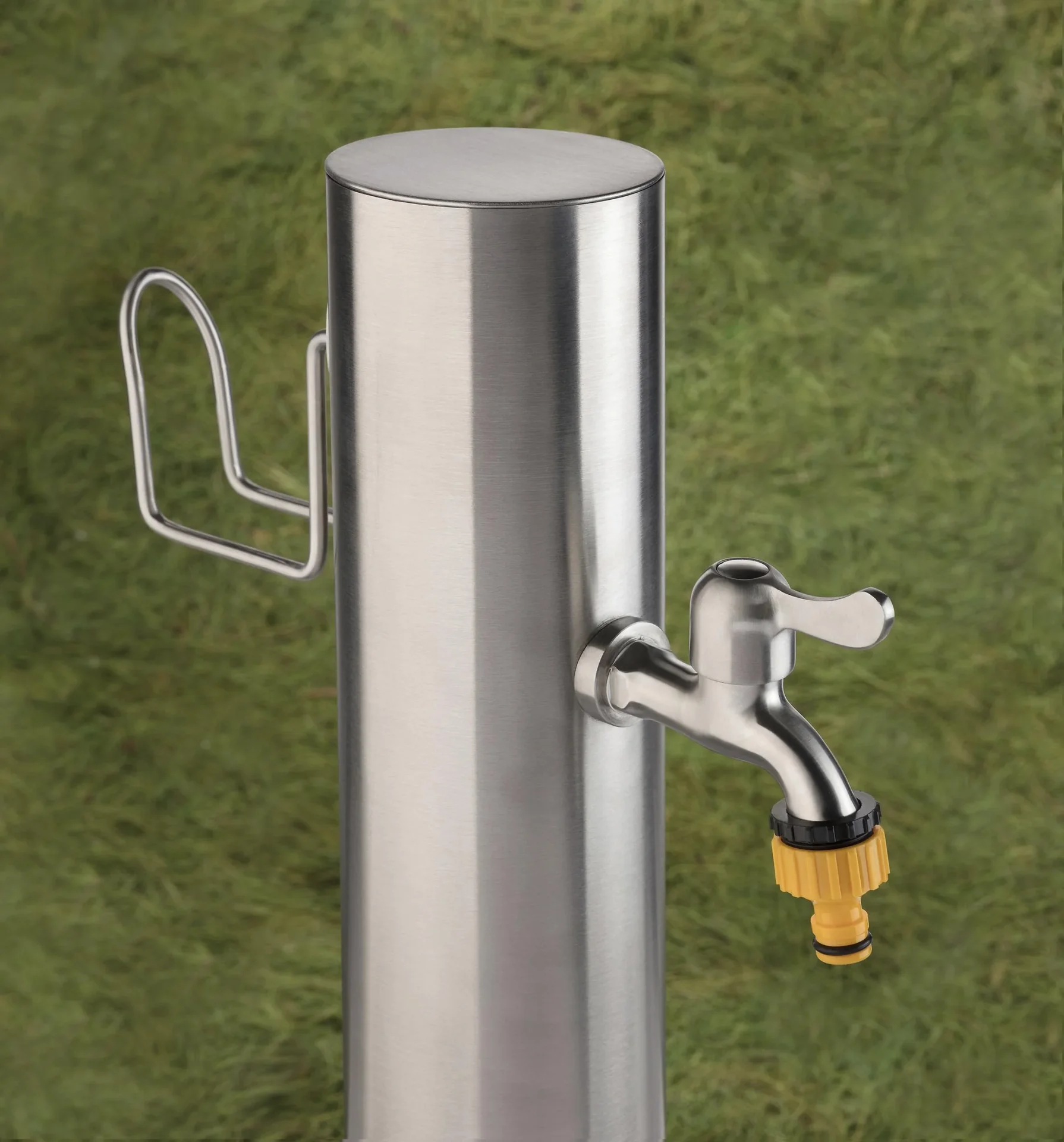 Wasserzapfsäule, inklusive Schlauchhalter + 2 Auslaufhähne, Edelstahl - 7