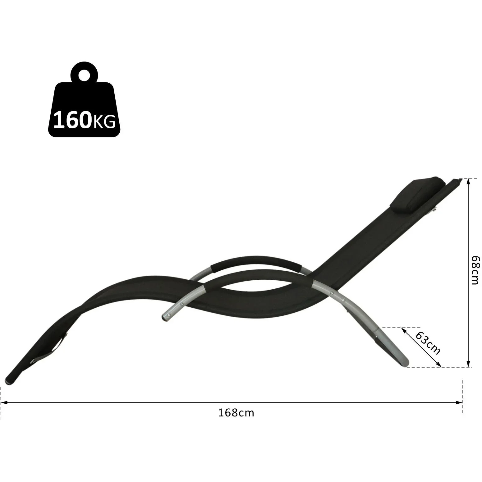 Gartenliege Sonnenliege mit Kissen Relaxliege ergonomisch wetterbeständig Aluminium Schwarz 168 x 63 x 68 cm - 1