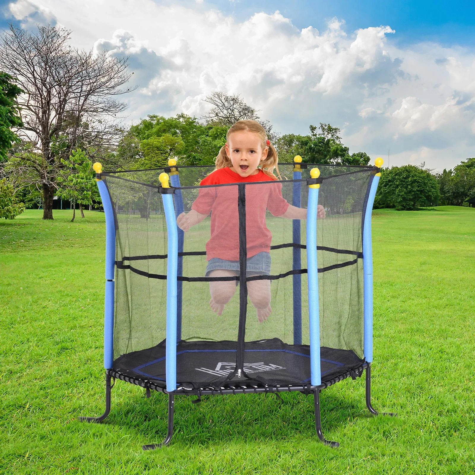 Trampolin Kinder Gartentrampolin mit Sicherheitsnetz Randabdeckung Ø155cm bis 60kg - 5