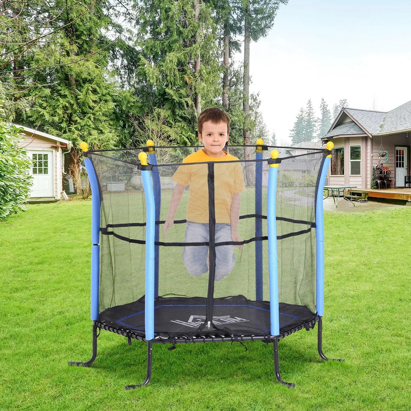 Trampolin Kinder Gartentrampolin mit Sicherheitsnetz Randabdeckung Ø155cm bis 60kg - 6