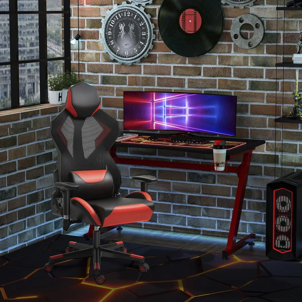 Gamingstuhl Bürostuhl Schreibtischstuhl Ergonomisches Design Rennstil modern höhenverstellbar Schaumstoff Nylon PU-Leder - 1