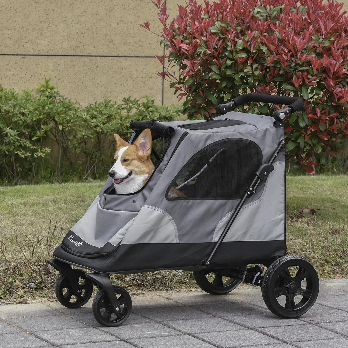 Hundebuggy Hundewagen mit 4 Räder Haustierbuggy für mittelgroße Hunde faltbar Oxford Grau 104,5 x 68,5 x 110 cm - 0