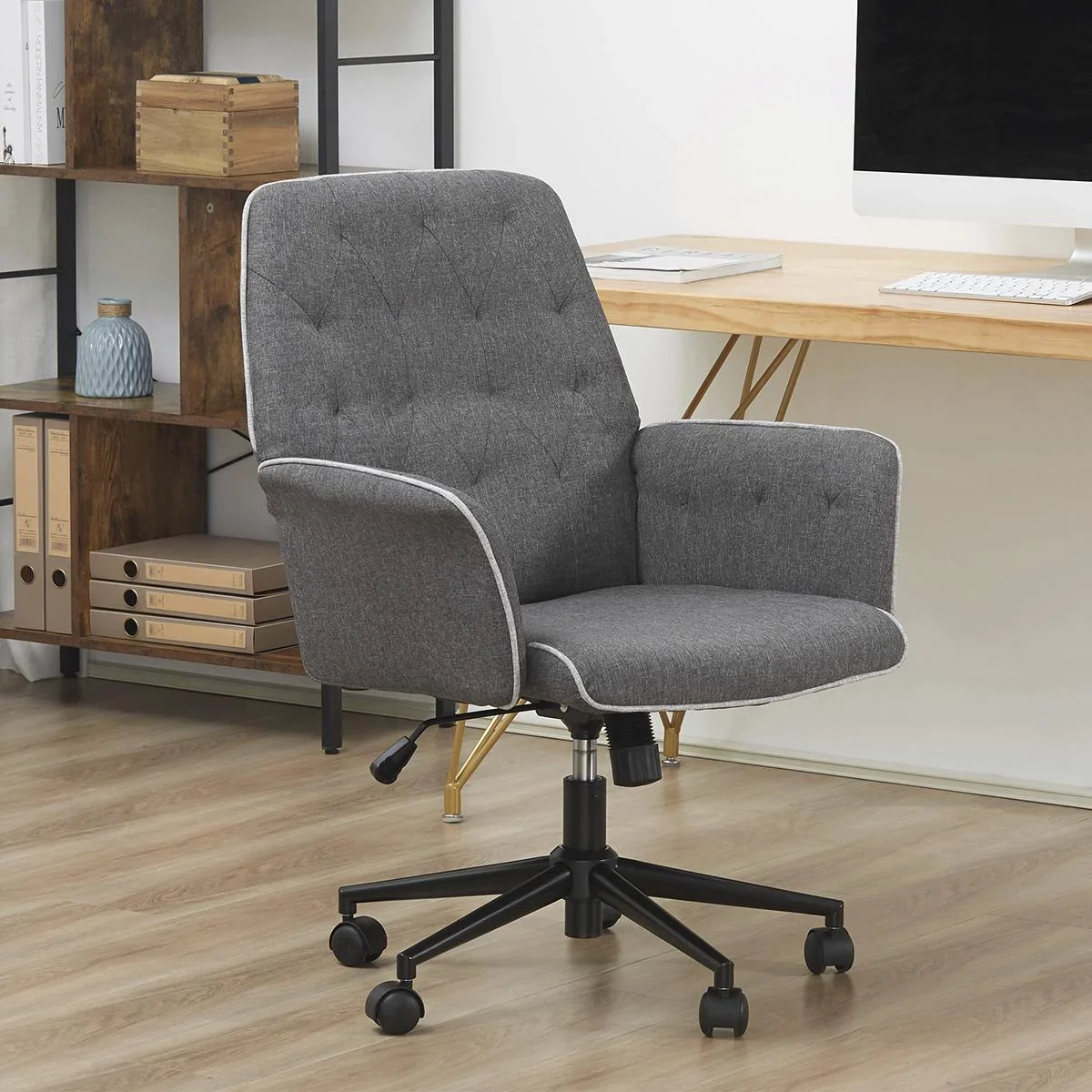 Bürostuhl mit Wippfunktion Drehstuhl Home-Office-Stuhl höhenverstellbarer Schreibtischstuhl ergonomisch 360°-Drehräder S - 2