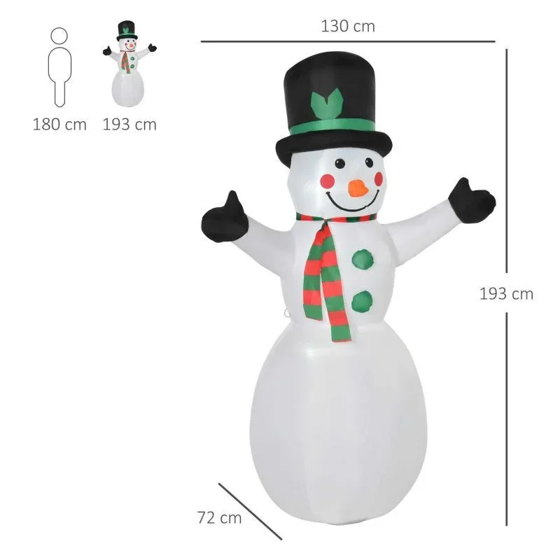 1,93 m aufblasbarer Schneemann mit 2 Modulleuchten Weihnachtsdeko - 1