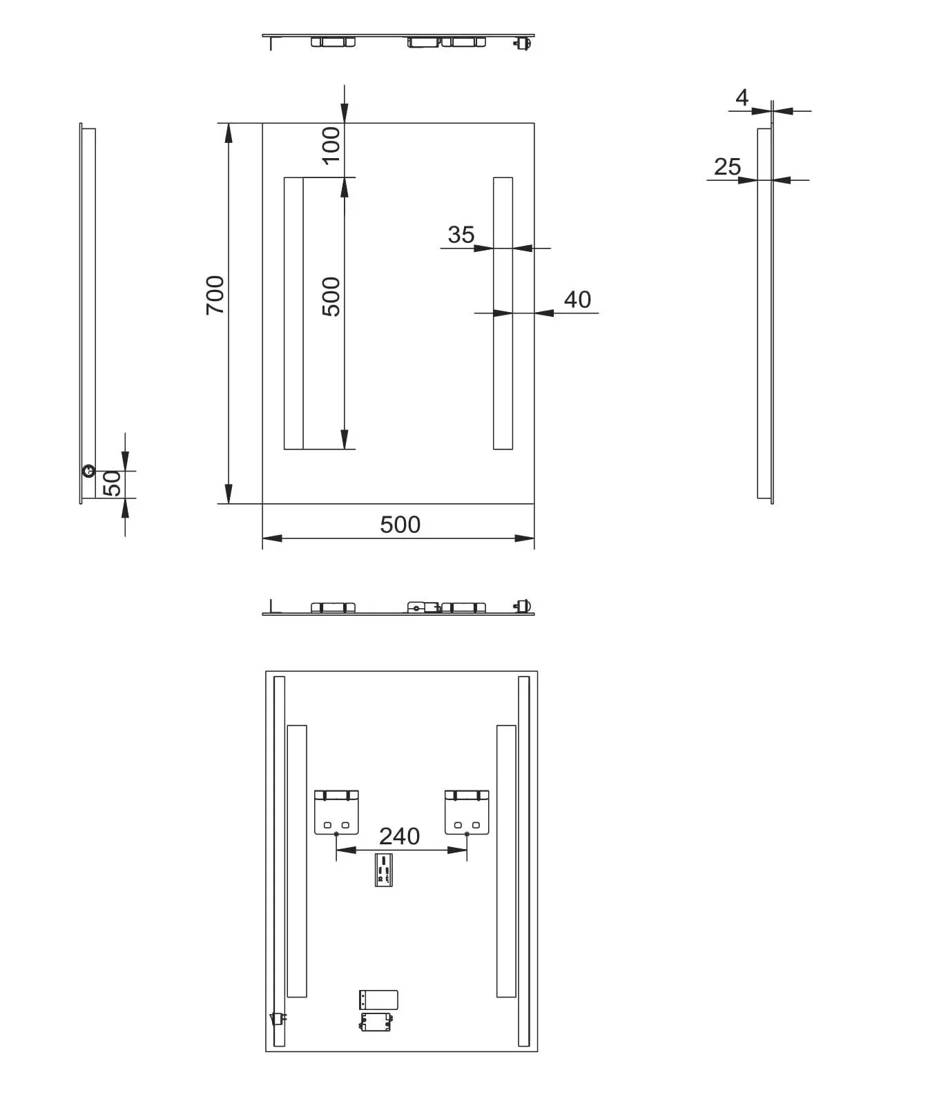 Badezimmerspiegel mit Beleuchtung, "Horizon" - 50 x 70 cm - Lichtfarbe neutral weiß - 0