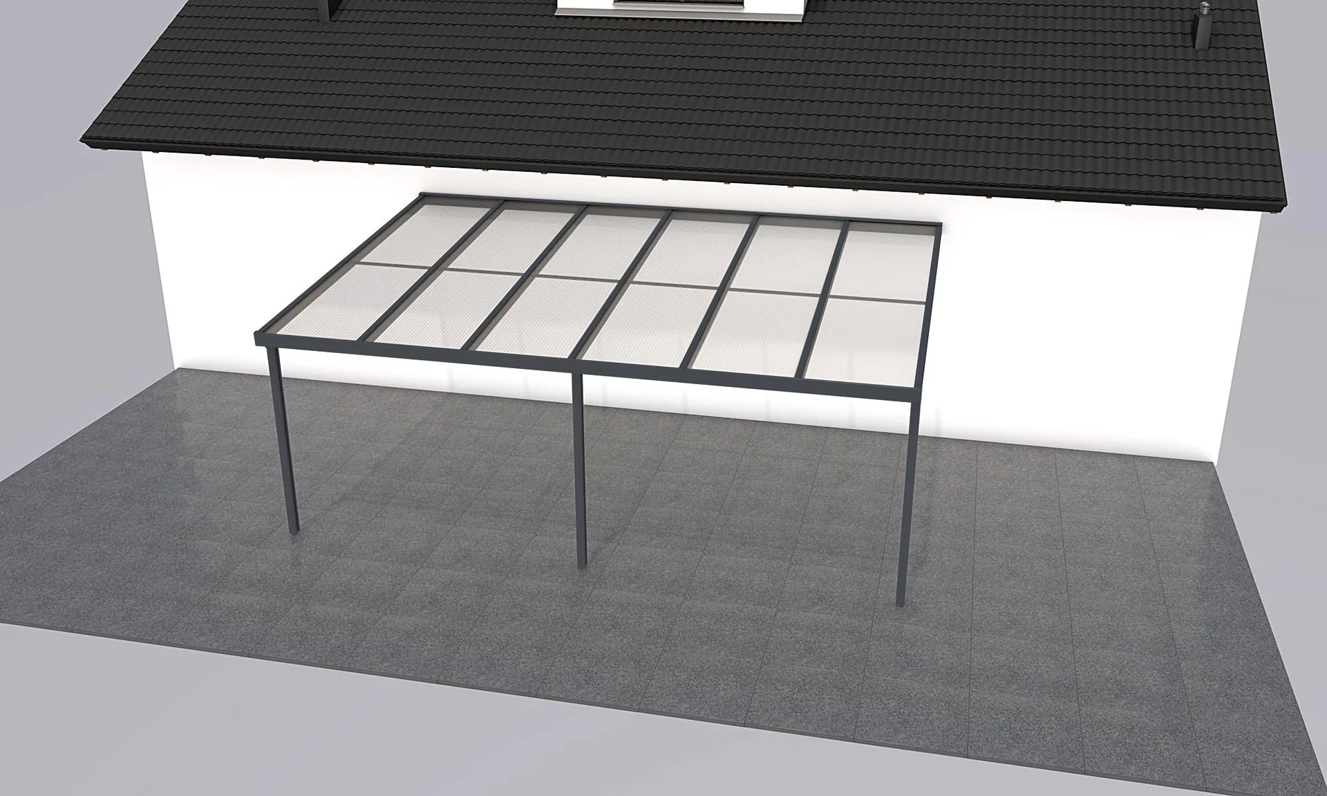 Terrassendach Premium, anthrazit, 6110 x 4060 mm - Polycarbonat Stegplatten 16 mm, weiß gestreift - 0