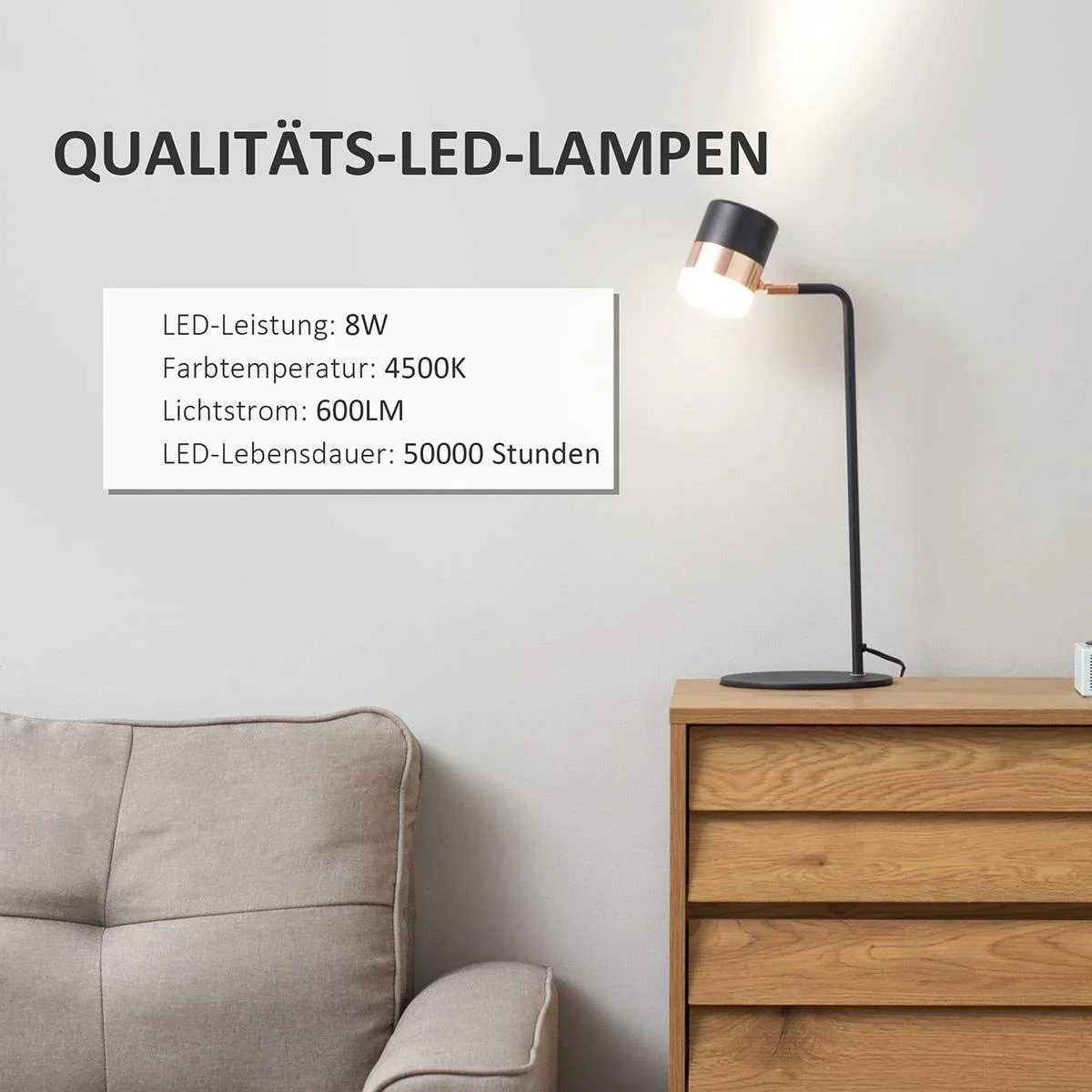 Tischlampe Nachttischlampe Tischleuchte LED 90° verstellbar Industrial Stil Metall Schwarz+Gold 27 x 24 x 51 cm - 4