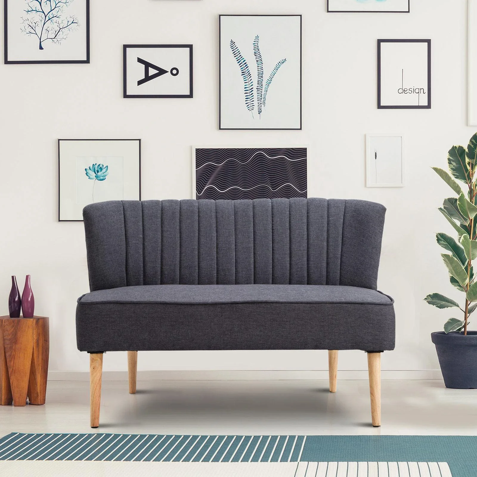 2-Sitzer Couch Stoffsofa Polstersofa Sitzmöbel Holz dunkelgrau 117 x 56,5 x 77 cm - 0