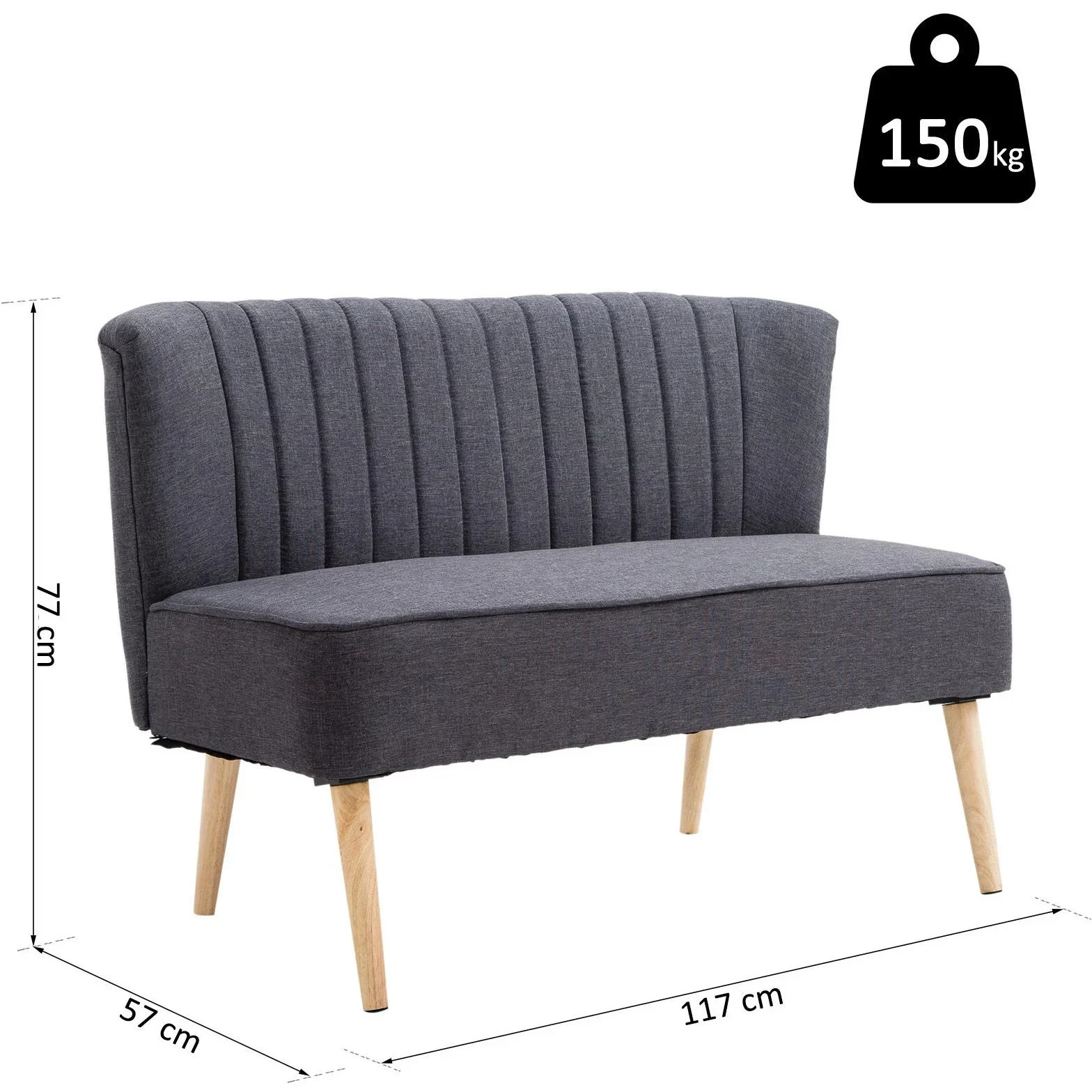 2-Sitzer Couch Stoffsofa Polstersofa Sitzmöbel Holz dunkelgrau 117 x 56,5 x 77 cm - 1