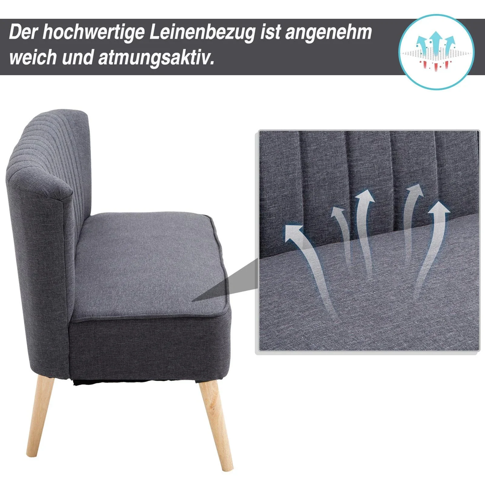 2-Sitzer Couch Stoffsofa Polstersofa Sitzmöbel Holz dunkelgrau 117 x 56,5 x 77 cm - 2