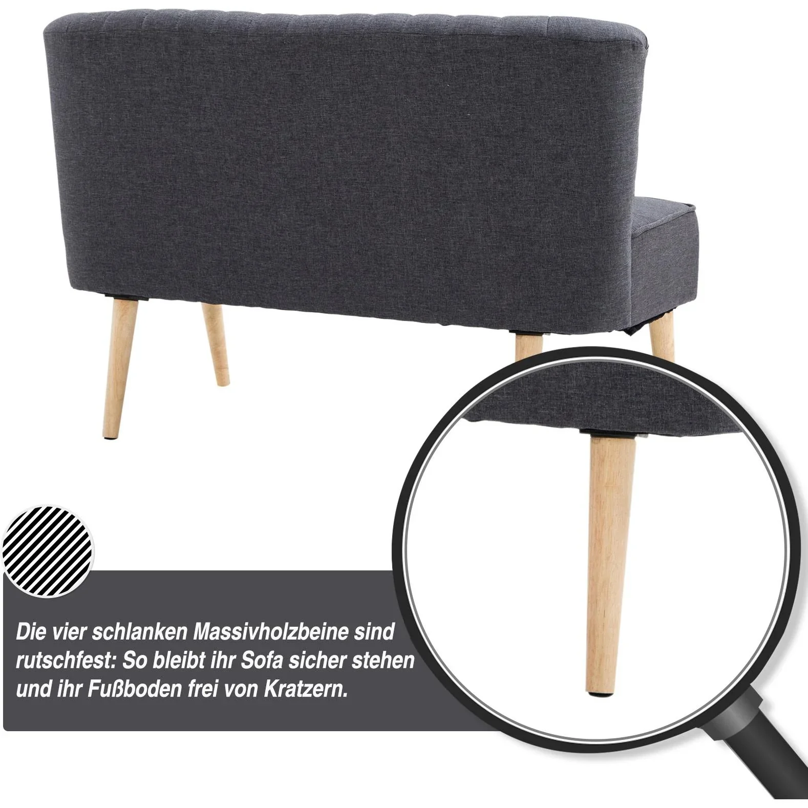 2-Sitzer Couch Stoffsofa Polstersofa Sitzmöbel Holz dunkelgrau 117 x 56,5 x 77 cm - 3
