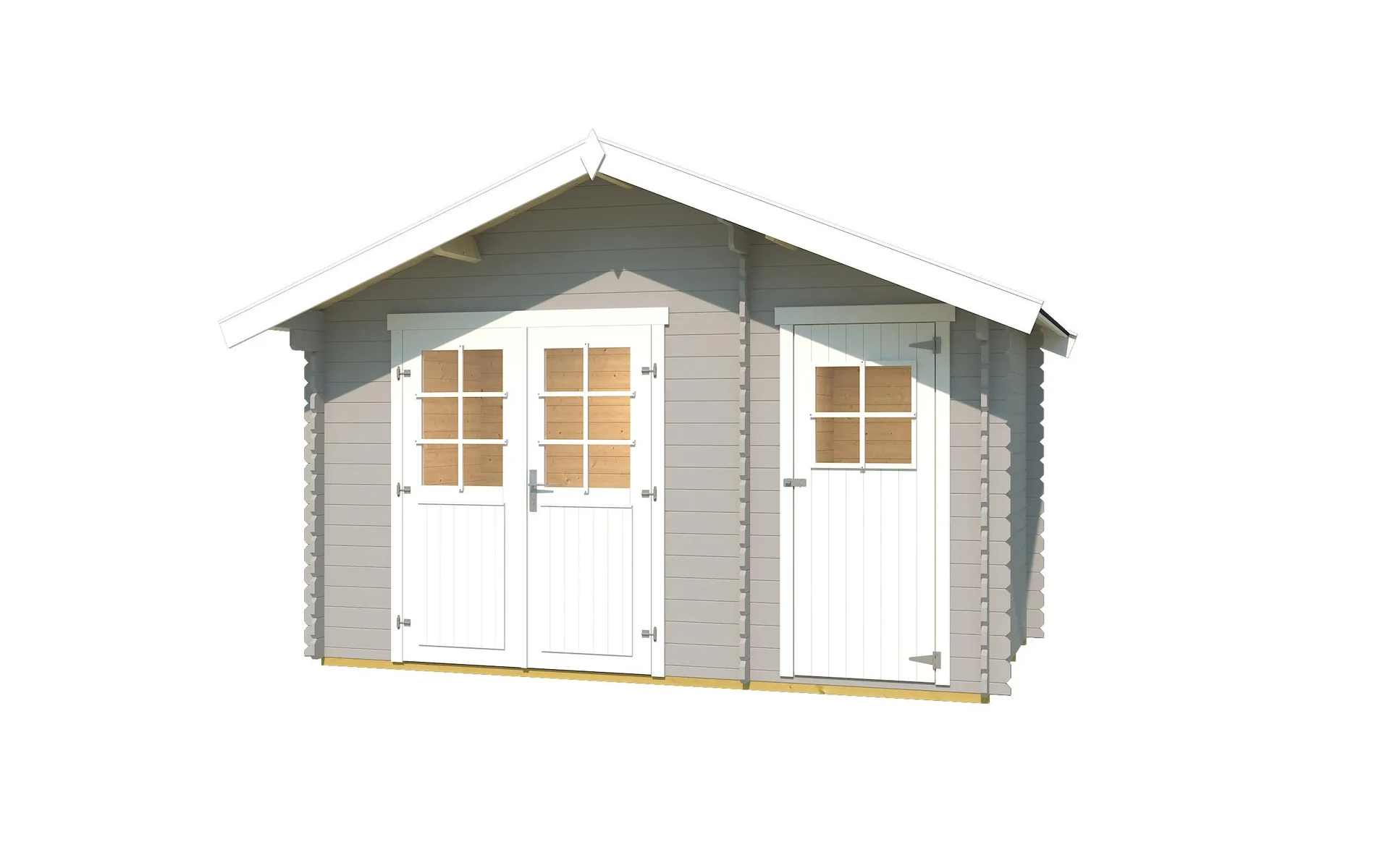 Gartenhaus 253 Gr.1 420 x 260 x 270 cm hellgrau, 28 mm, Doppeltür, mit 2. Raum Einzeltür - 1