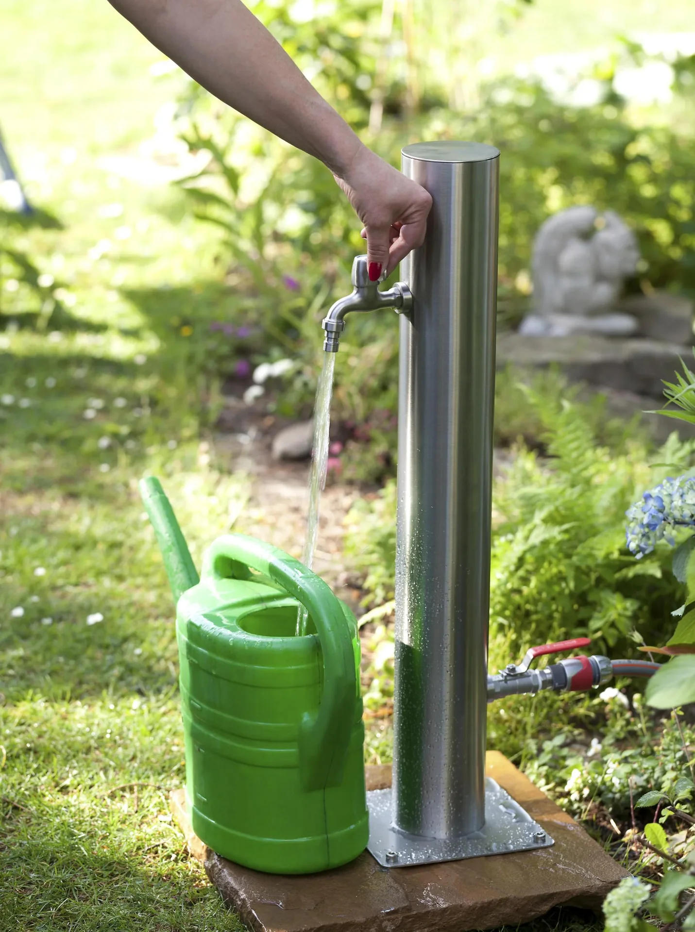 Wasserzapfsäule aus Edelstahl mit 2 Auslaufhähnen + Schutzhülle - 1