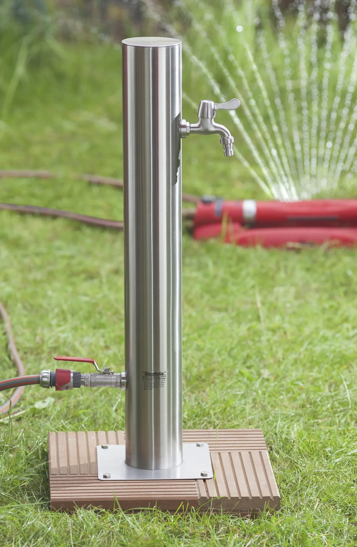 Wasserzapfsäule aus Edelstahl mit 2 Auslaufhähnen + Schutzhülle - 7