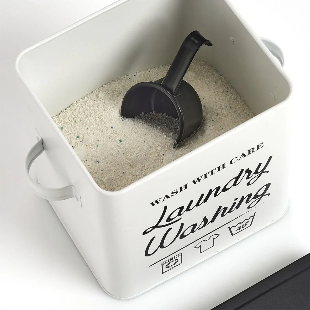 Waschpulver-Box "Laundry", Metall, weiß/schwarz - 1