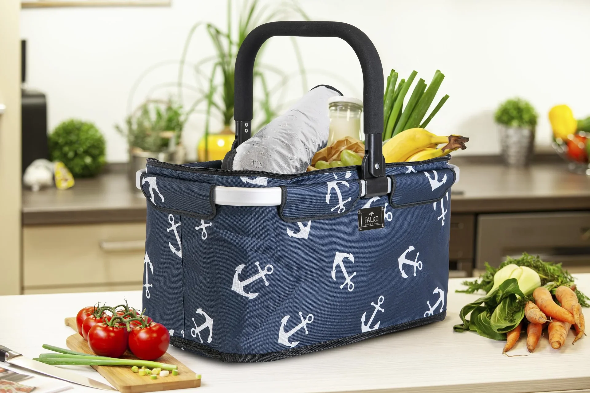 Thermo-Einkaufskorb "Falko", Marineblau mit weißen Ankern, 25 Liter - 0