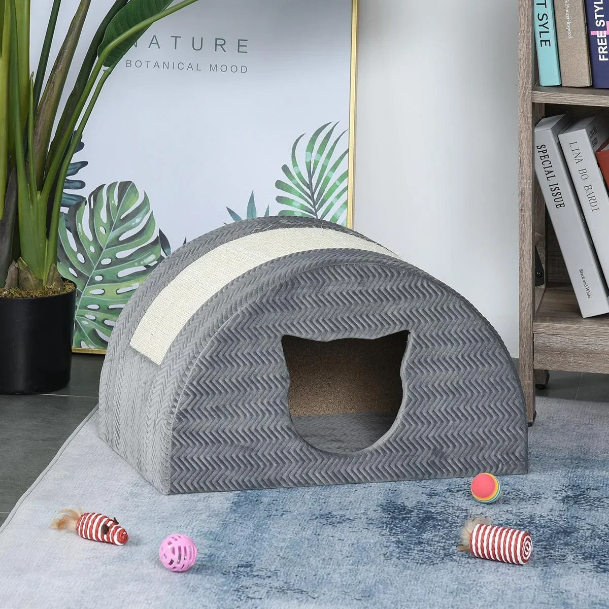 Katzenhöhle mit Kraztbrett Katzenbett Kratzhaus Katzenhaus Katzenwohnung Sisal Grau 48,5 x 30 x 30 cm - 0