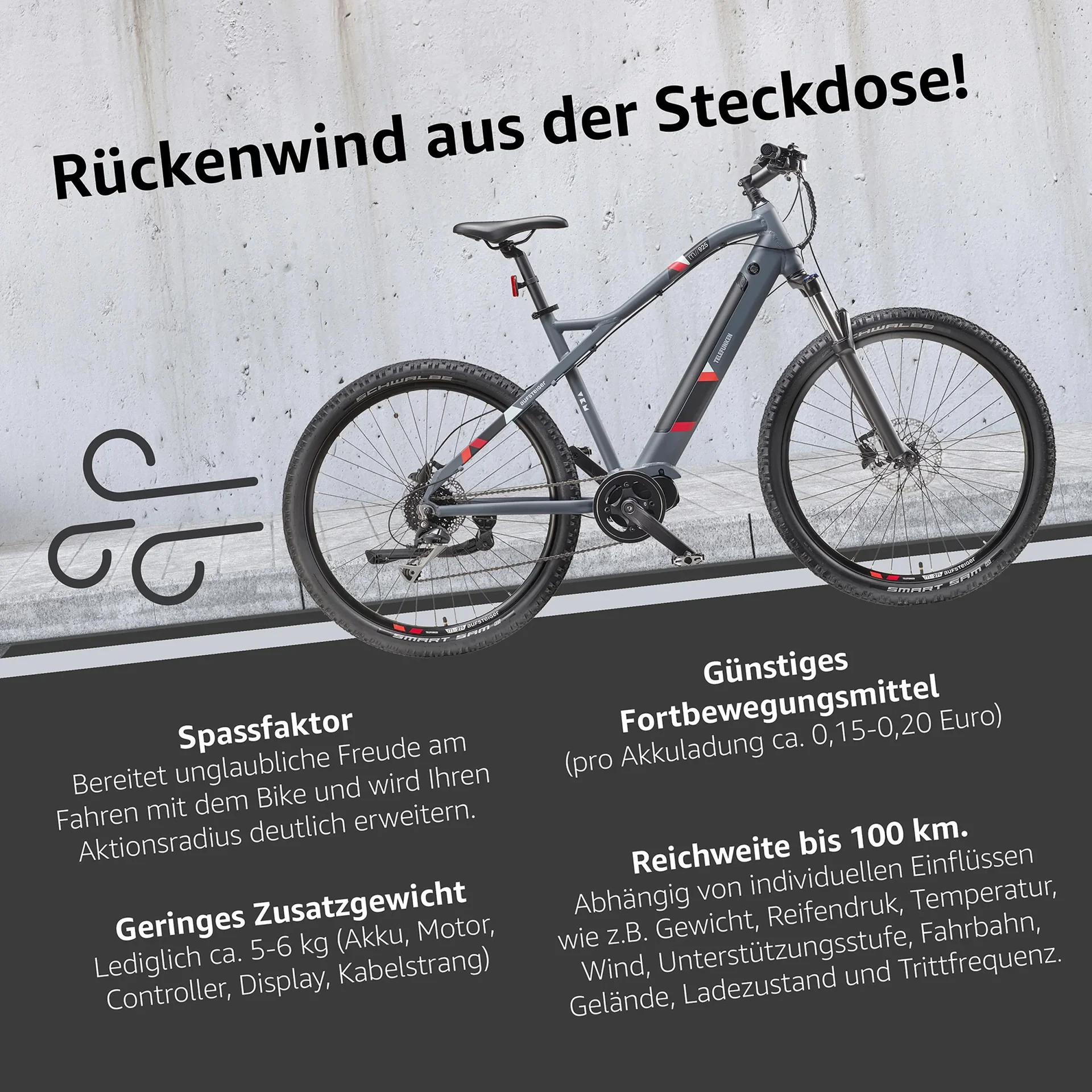 Unisex Alu MTB E-Bike 27,5 Zoll, 8-Gang Kettenschaltung, grau, Aufsteiger M925 Hardtail - 4