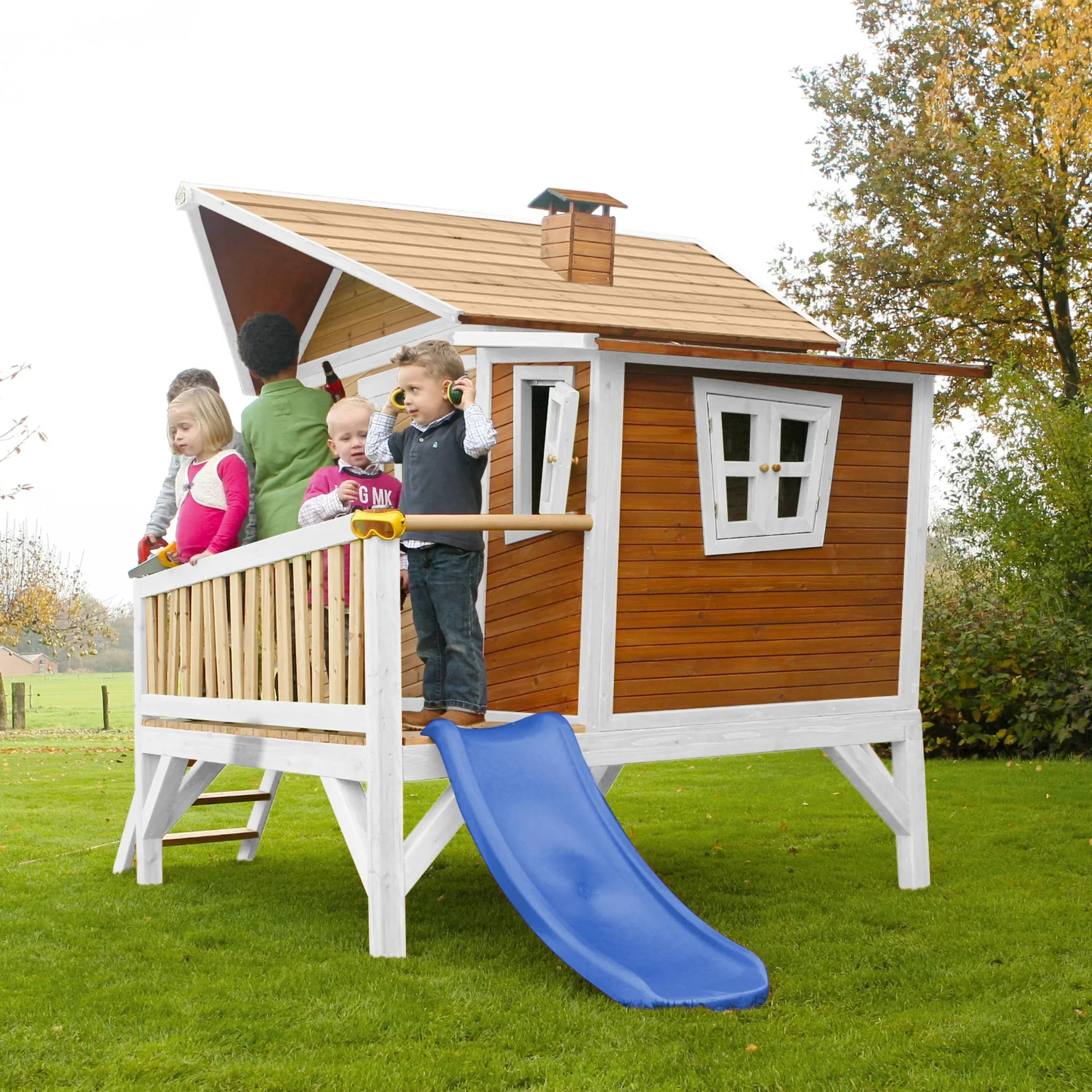 Emma Spielhaus Braun/Weiß - Blaue Rutsche - 2